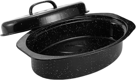 13” Granite Roasting Pan,Enameled Oval Roasting Pan with Domed Lid, Oval Turkey Roaster Pot, Broiler Pan Great - For Roasted Turkey, Chicken, Lamb, Vegetables 2026 Update