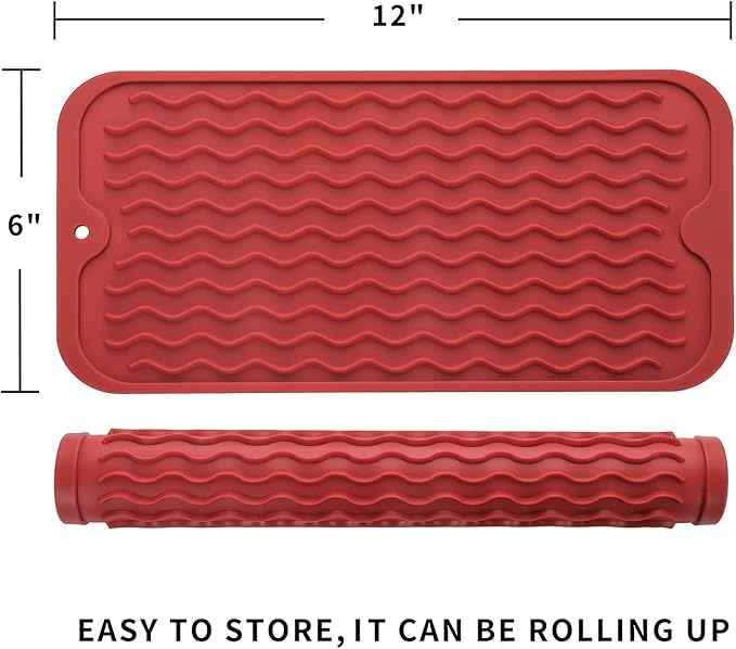 MicoYang Silicone Dish Drying Mat for Multiple Usage,Easy clean,Eco-friendly,Heat-resistant Silicone Mat for Kitchen Counter or Sink,Refrigerator or Drawer Liner Red S 12 inches x 6 inches - Image 2