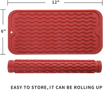 MicoYang Silicone Dish Drying Mat for Multiple Usage,Easy clean,Eco-friendly,Heat-resistant Silicone Mat for Kitchen Counter or Sink,Refrigerator or Drawer Liner Red S 12 inches x 6 inches - Image 2