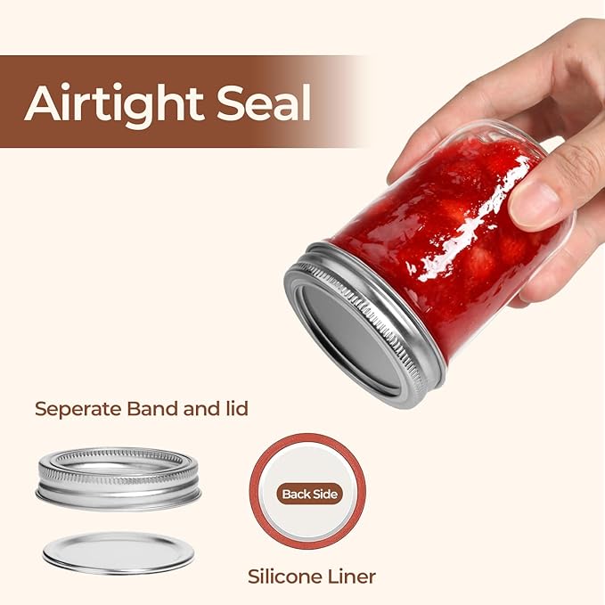 ComSaf Small Mason Jars 8 oz 12Pcs Bulk Set, Half Pint Regular Mouth Mason Jar with Lids and Seal Bands, Glass Canning Jars for Jam, Jelly, Spice, Meal Prep, Shower Wedding Favors, DIY Candles Decor - Image 3