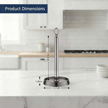 KASUNTO Paper Towel Holder With Heavy Weighted Base - Steel Countertop Stand for Kitchen, Bars & Dining Tables - Fits Standard & Jumbo Rolls - Brushed Nickel