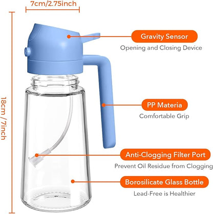 YARRAMATE 16oz/470ml Glass Olive Oil Sprayer for Cooking with Stickers, 2 in 1 Oil Dispenser for Kitchen Gadgets, Food Grade Premium Spray Bottle with Portion Control for Salad, BBQ(SkyBlue) - Image 6