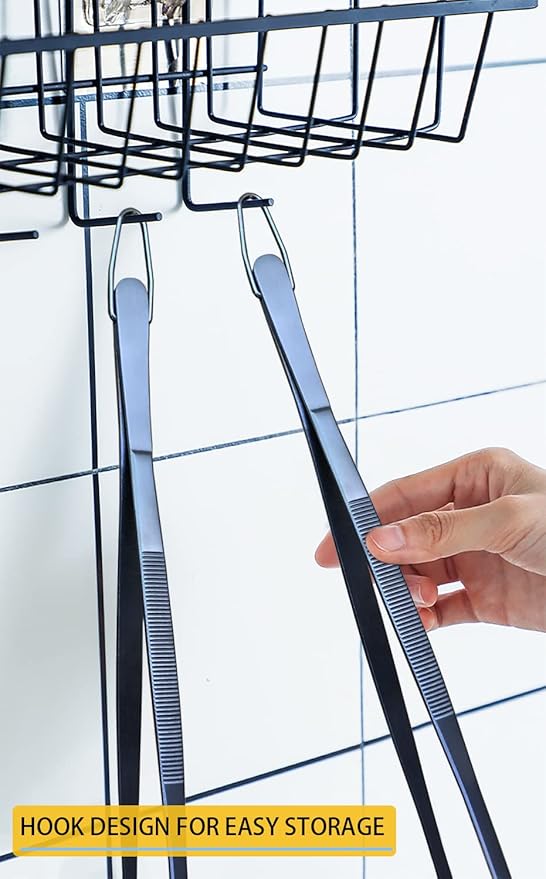 JETKONG 2 Pcs 12-Inch Cooking Tweezer Tongs Stainless Steel Kitchen Tweezers Plating Tongs (Navy Blue) - Image 4