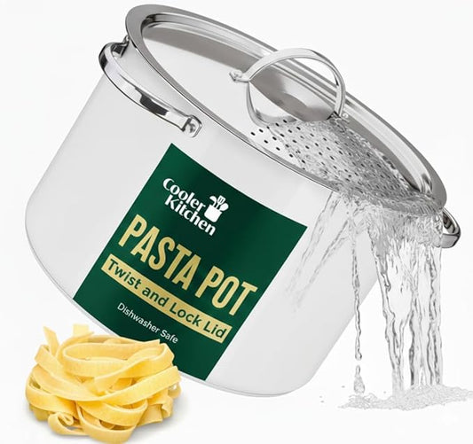 Cooler Concepts Pasta Pot with Strainer Lid - 5.5 Quart Large Spaghetti Pot - Twist & Lock for Easy Drain & No Colander Or Strainer Basket Insert Needed - Dishwasher Safe Pots by CoolerKitchen