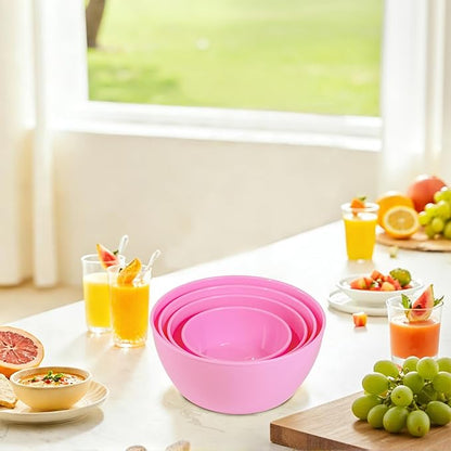 4-Piece Classic Plastic Prep Bowls with Lids, Nesting Plastic Small Mixing Bowl Set for Mixing, Baking, Prepping, Cooking and Serving Food, Microwave and Dishwasher Safe (Pink) - Image 4