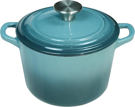 Flavehc Dutch Oven Pot with Lid 1.8 qt Cast Iron Dutch Oven for Bread Baking Slateblue Enameled Cast Iron Rice Pot with Handels by FLAVEHC