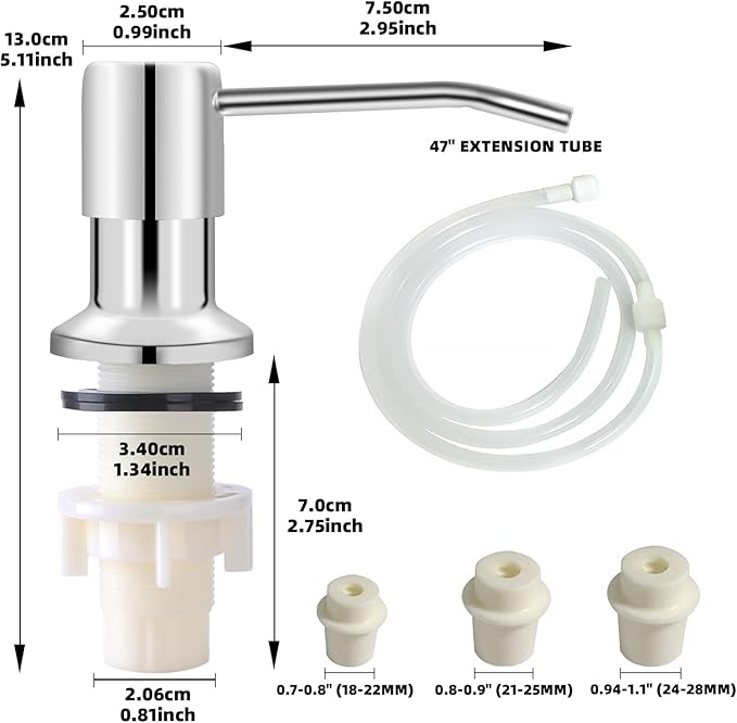 Soap Dispenser for Kitchen Sink, Built in Sink Soap Dispenser, Countertop Soap Dispenser Pump with 47" Extension Tube kit, No Need to Fill Little Bottle Again, Chrome - Image 6