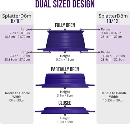 L.I.Q Silicone Splatter Guard – Fits 10 and 12 Inch Pots (25 and 30 Centimeters) – Microwave Safe and Durable SplatterDom - Includes 10” Lid - Food and Oil Splash Guard (Violet, Large)