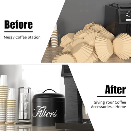 Coffee Filter Holder with Lid, Basket Storage Container for Counter, Black Small Bar Accessories for Coffee Bar Station(Black) - Image 3