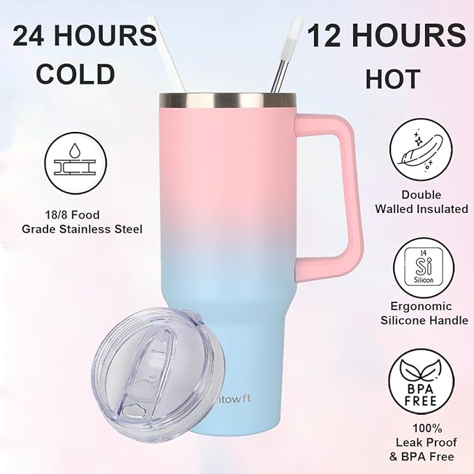 40oz Stainless Steel Double Vacuum Tumbler with Handle, Straw Lid, Carrier Bag, Purse Pouch Phone Pocket, Gym Water Bottle Travel Mug and Sleeve Holder for Men Women (Leopard Print Black)