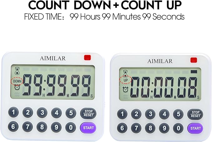 AIMILAR Magnetic Digital Kitchen Timer with Direct Numerical Keypad, Loud Alarm - 99Hr Countdown Count Up Timer for Cooking Baking Classroom, Batteries Included - Image 2