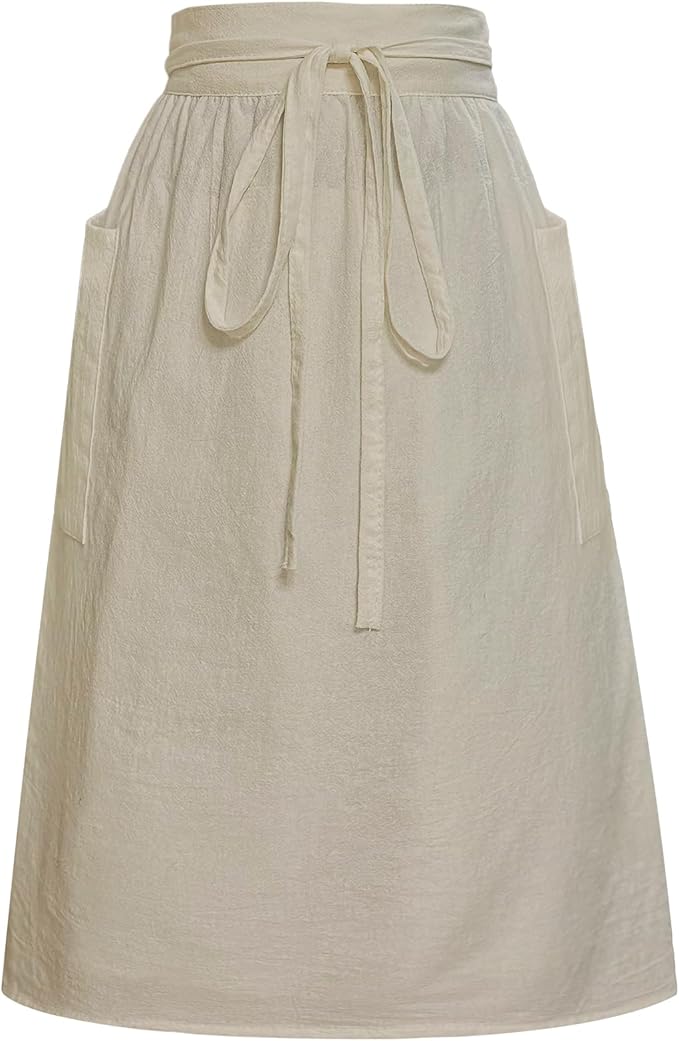 Cotton Linen Half Apron for Women Vintage Waist Apron Ruffle Plain Bright Color for Cooking Painting Artwork