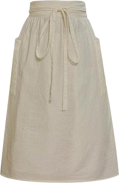 Cotton Linen Half Apron for Women Vintage Waist Apron Ruffle Plain Bright Color for Cooking Painting Artwork