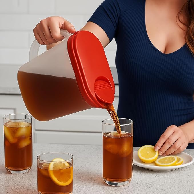 1 Gallon Water Pitcher with Lid & Pivot Top Spout -Slim Design Fits Fridge Door- Tea Pitcher 1 Gallon Plastic Pitcher with Lid 1 Gallon Pitcher with Lid Water Pitchers with Lids Plastic Water Pitcher - Image 3