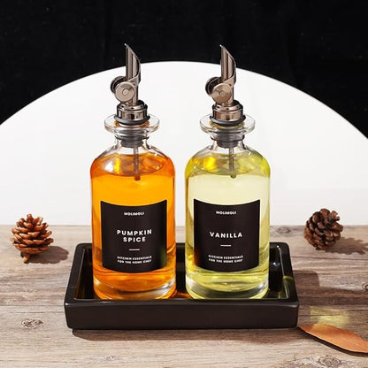 Molimoli Oil and Vinegar Dispenser with Metal Pour Spout, Weighted Pourer, Glass Bottle Dispenser for Kitchen w. Ceramic Tray|Black, 350ml, Set of 2 - Image 7
