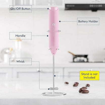 Powerful Milk Frother Handheld Foam Maker, Mini Whisk Drink Mixer for Coffee, Cappuccino, Latte, Matcha, Hot Chocolate, No Stand, Pink - Image 3