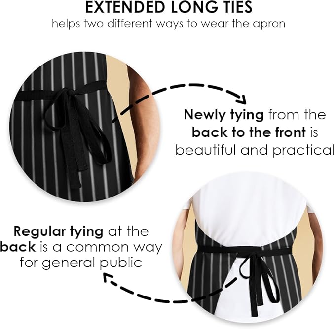 Avalon Kitchen Aprons for Men - 100% Polyester Chef Apron Women with Extra Long Ties - Cooking Aprons for Women & Mens Apron - Image 3