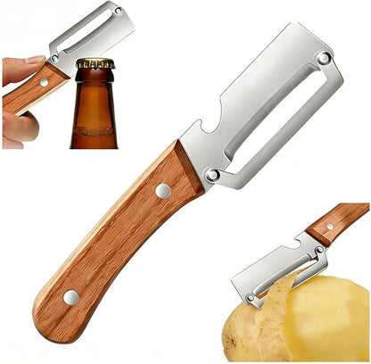 Premium Vegetable Peeler with Wooden Handle and Bottle Opener: 2-in-1 Stainless Steel Kitchen Tool for Fruit Apple Potato Pumpkin Papaya (1 PCS) by Unknown