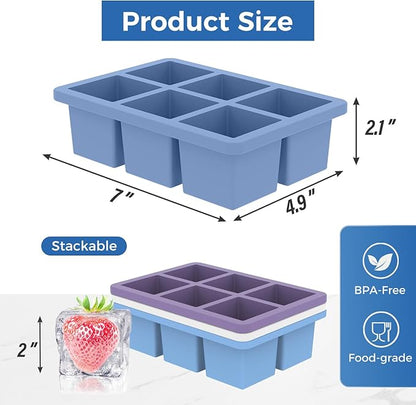 mossime Large Ice Cube Molds: 3pack Square Whiskey Silicone Ice Cube Trays With Lid - Old Fashioned Cocktail Big Ice Cube Tray- 2inch Easy Release Freezer Maker for Food Soup & Juice - Image 6