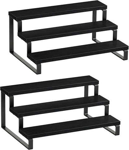 Giikin 3 Tier Spice Rack, Set of 2 Wooden Spice Rack for Countertop, Cabinet Organizer Shelf Kitchen Counter Storage Shelves Cupcake Stand Holder Display Stand, Black by Giikin