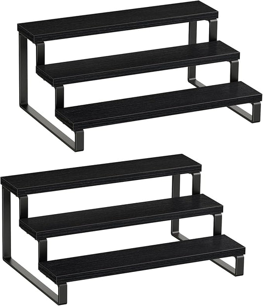 Giikin 3 Tier Spice Rack, Set of 2 Wooden Spice Rack for Countertop, Cabinet Organizer Shelf Kitchen Counter Storage Shelves Cupcake Stand Holder Display Stand, Black by Giikin