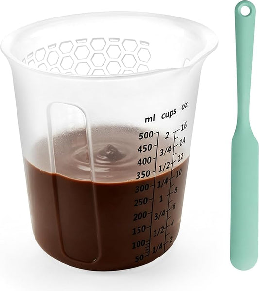 Palksky Silicone Measuring Cups Set 2-Cup with Jar Spatula, Microwave Safe, Honeycomb Heat-Control Grip, Easy-Read Liquid Measuring for Baking, Cooking & Chocolate Melting