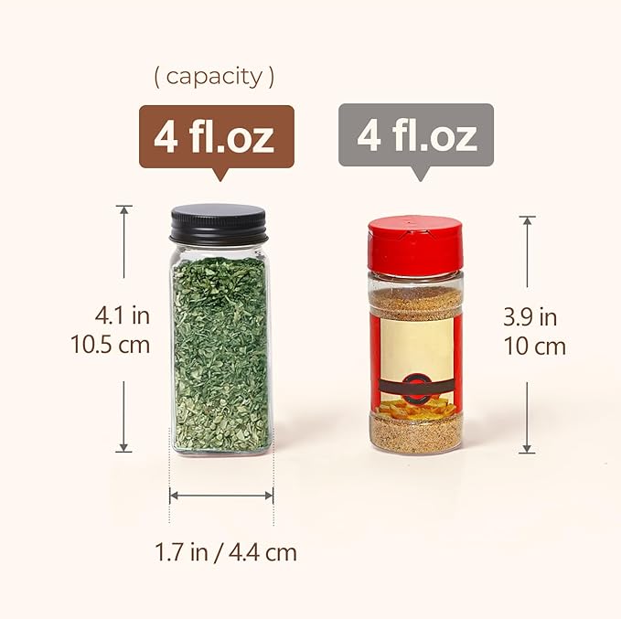 ComSaf 15Pcs 4oz Glass Spice Jars with Shaker Lids, 93 Labels, a Handy Funnel, a Pepper Grinder, Empty Spice Containers and Square Spice Bottles for Kitchen and Seasoning - Image 5