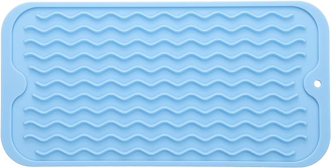MicoYang Silicone Dish Drying Mat for Multiple Usage,Easy clean,Eco-friendly,Heat-resistant Silicone Mat for Kitchen Counter or Sink,Refrigerator or Drawer Liner Light Blue S 12 inches x 6 inches by MicoYang