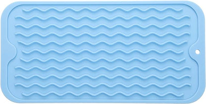 MicoYang Silicone Dish Drying Mat for Multiple Usage,Easy clean,Eco-friendly,Heat-resistant Silicone Mat for Kitchen Counter or Sink,Refrigerator or Drawer Liner Light Blue S 12 inches x 6 inches by MicoYang