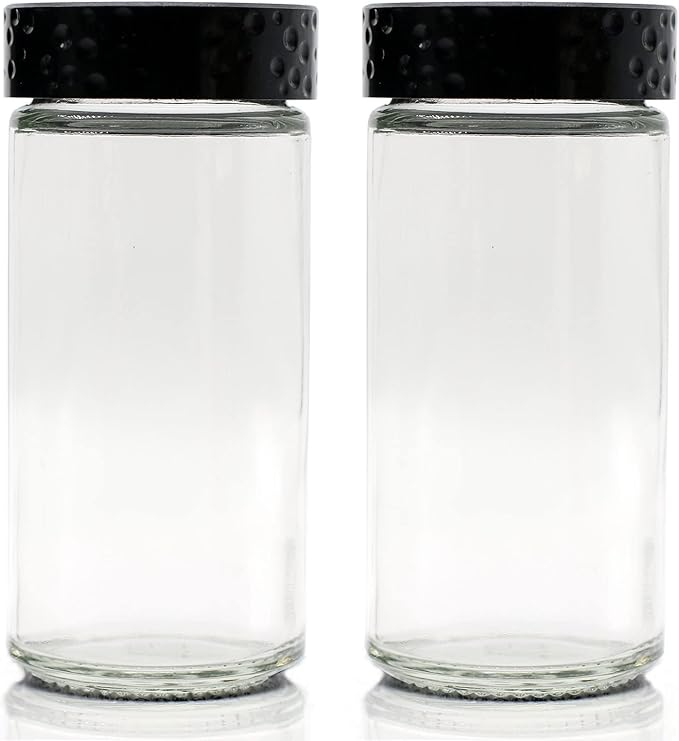 2 Pcs Black Spice Jars, 3 oz Glass Seasoning Bottles, Spices Container, Empty Spice Jars, Round Spice Bottles with Airtight Plastic Caps with Shaker Lids (2, clear) by Tianifa