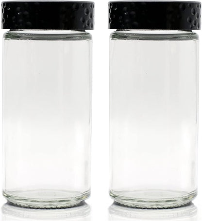 2 Pcs Black Spice Jars, 3 oz Glass Seasoning Bottles, Spices Container, Empty Spice Jars, Round Spice Bottles with Airtight Plastic Caps with Shaker Lids (2, clear) by Tianifa