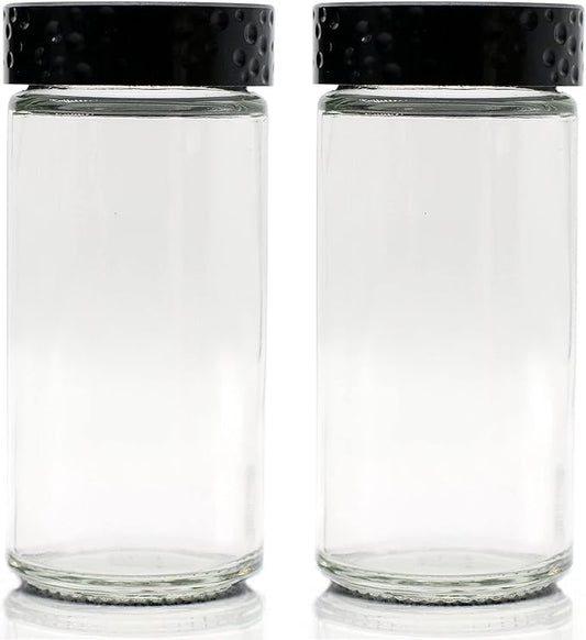 2 Pcs Black Spice Jars, 3 oz Glass Seasoning Bottles, Spices Container, Empty Spice Jars, Round Spice Bottles with Airtight Plastic Caps with Shaker Lids (2, clear) by Tianifa