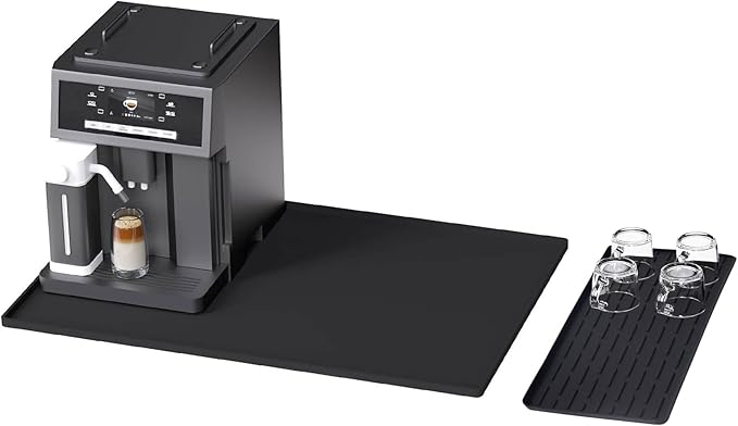 Silicone Coffee Mat, 24"X16" Heat-Resistant,Eco-friendly,Hygienic Drying Pad,Leak-Proof and Non-Slip,Removable Silicone Mat with Concave and Convex Design,（Black 24X16） by SCYFREID
