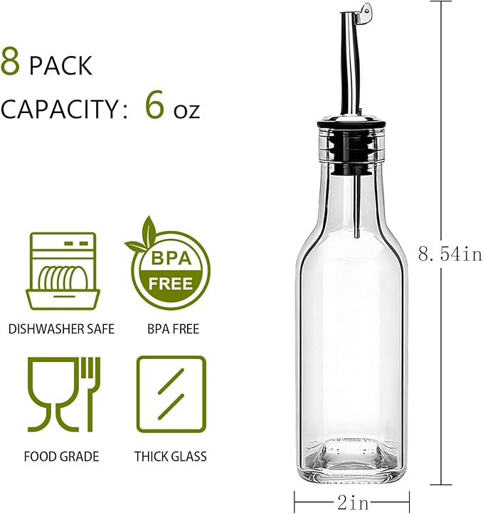 Salzesfalls 6oz Oil Dispenser for Kitchen with Stainless Steel Pourer Spouts,8 Pack Olive Oil Dispenser Bottle,Olive Oil Dispenser - Image 2