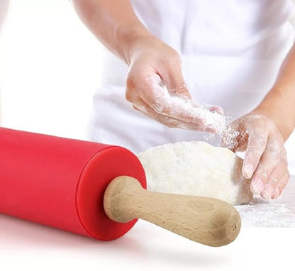 Silicone Rolling Pin Non Stick Surface,Rolling Pins For Baking With Wooden Handle,Dough Roller For Pizza,Bread,French Fondant,dough,Pie Cookie,Handmade Noodles1.97X15.15 (Red) - Image 3