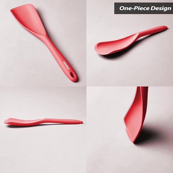 Cooking Spoon for Nonstick Cookwares, VOVOLY Silicone Spoon for Mixing, Scoop, and Scrape,Seamless Design, 12.6'', 2 Pack, Red - Image 3