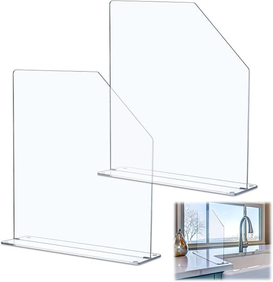 Vesici 2 Pcs Clear Acrylic Sink Splash Guard Freestanding Panel Barrier with Easy Reach Cutaway Kitchen Guard Protective Splatter Barrier for Home Hospital(29.5" Length, 18" Height, 4.5" Base)