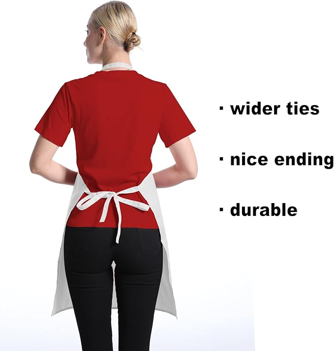 12 Pcs Bib Bulk White Aprons for Women Men Adult Girls Unisex with 2 Pockets, Baking Cooking Kitchen Painting Apron (White,12 pcs) - Image 3
