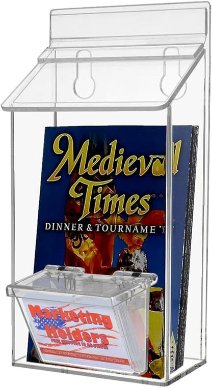 Outdoor Brochure Holder Holds 4" x 6" Advertising Postcards with 3.5" x 2" Box for Cards Clear Acrylic Wall Mount Pamphlets Box with Lid and Take One Sticker and Adhesive Strips by Marketing Holders