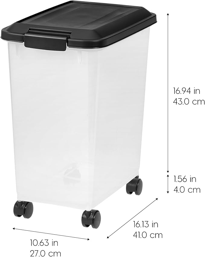IRIS USA Dog Food Storage Container, 2 Pack, Up to 30 lbs Each, Airtight Seal for Freshness, Wheels for Rolling, Easy One Hand Opening, Made in USA, BPA Free, Clear/Black - Image 2