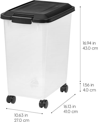 IRIS USA Dog Food Storage Container, 2 Pack, Up to 30 lbs Each, Airtight Seal for Freshness, Wheels for Rolling, Easy One Hand Opening, Made in USA, BPA Free, Clear/Black - Image 2