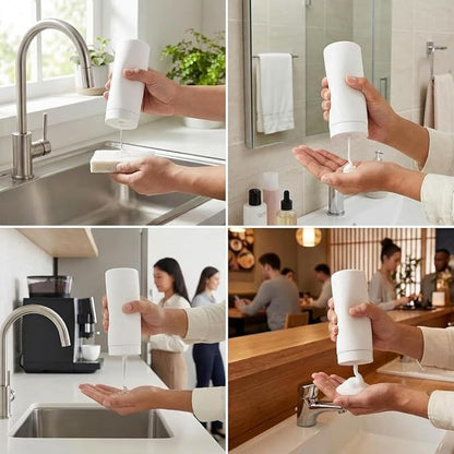 Dish Soap Dish Dispenser, 240ml Silicone Squeeze Washing Up Liquid and Hand Soap Refillable Bottles, Dishwashing Liquid Dispensing for Kitchen & Bathroom (White)