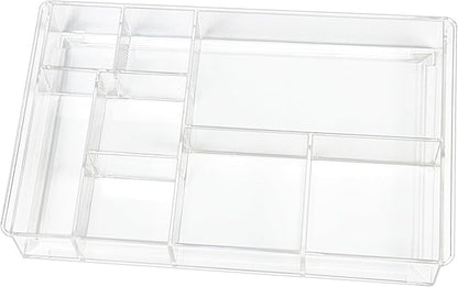 ZEXALOR 8-Section Clear Drawer Organizer, Large Acrylic Drawer Divider Tray for Desk,Bathroom,Office Makeup,Junk, Plastic Drawers Organizer 13.7" x 8.7" x 2" (8-Section)