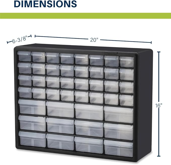 Akro-Mils 44-Drawer Plastic Drawer Storage Cabinet for Garage Organization, Bead Organizer, Building Bricks Storage, Teacher Toolbox, Makeup Organizer, 20-Inch W x 6-Inch D x 16-Inch H, 10144 Yellow - Image 2