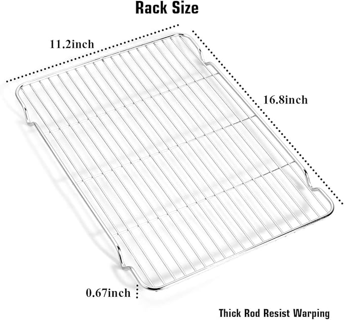 Wildone Baking Sheet & Rack Set [2 Sheets + 2 Racks], Stainless Steel Cookie Pan with Cooling Rack, Size 17.3 x 12.2 x 1 Inch, Non Toxic & Heavy Duty & Easy Clean - Image 5