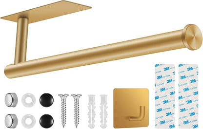 2nd Gen Paper Towel Holder Under Cabinet No Drilling, [More Sturdy] Self Adhesive or Drilling Paper Towel Holder Wall Mount for Kitchen, RV, [Fit Mega Paper Towel Roll] SUS304 Stainless Steel by UREZORGEAR