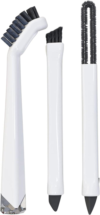 Small Cleaning Brush Set 3pcs—Crevice Brushes for Cleaning—Scrub Brushes Set with Silicone Tipped Scrub Brush—Stiff Handle Miniature Cleaning Brush for Kitchen Uensils, Tight Spaces, Tub, Shower by TheCrownChoice