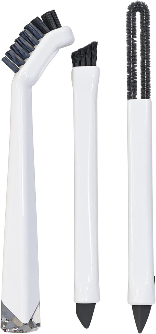 Small Cleaning Brush Set 3pcs—Crevice Brushes for Cleaning—Scrub Brushes Set with Silicone Tipped Scrub Brush—Stiff Handle Miniature Cleaning Brush for Kitchen Uensils, Tight Spaces, Tub, Shower by TheCrownChoice