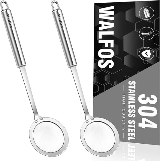 Walfos Skimmer Spoon,304 Stainless Steel Fine Mesh Strainer,Foam Strainer Oil Filter,Ultra Fine Mesh Strainer Perfect For Separation Of The Floating Foam,Fat,Set fo 2 by Walfos