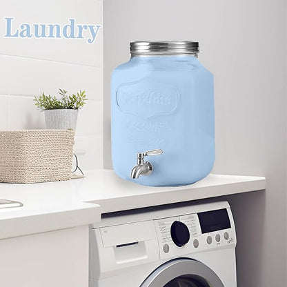 2 Gallon Drink Dispenser with 18/8 Stainless Steel Spigot, Sun Tea Glass Mason Jar for Outside, Iced Lemonade Beverage Dispenser with Ice Core, Large Water Juice Jug, Punch Dispenser for Parties